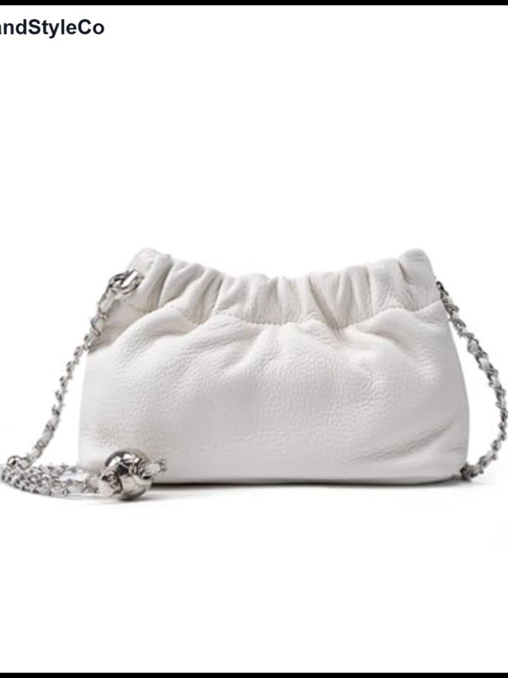 Full-Grain Leather Crossbody Bag Ruched Hobo Clutch Detachable Strap